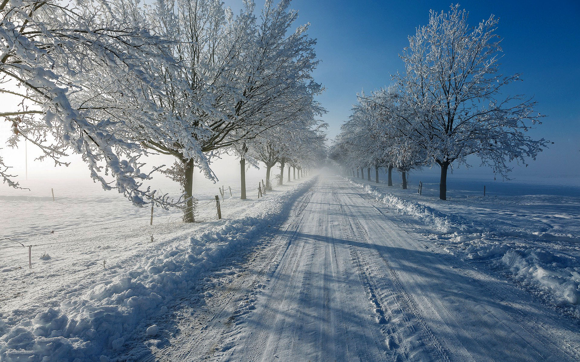 зима, снег, дорога, природа, солнце, hd обои