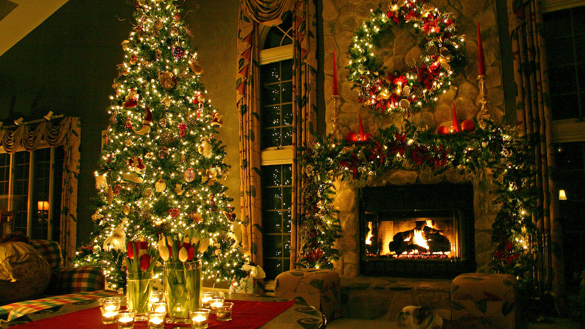 Новый год 2019, Новогодняя елка, камин, New Year 2019, Christmas tree, fireplace, full hd обои