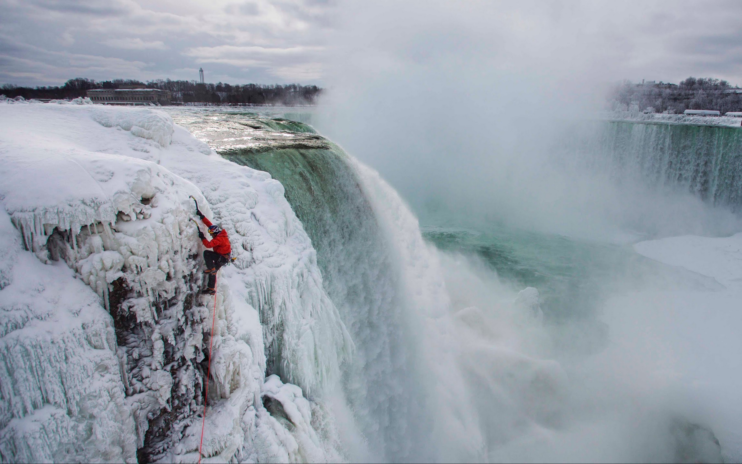 Канада, Ниагарский водопад, природа, замерзший, скалолаз, hd обои