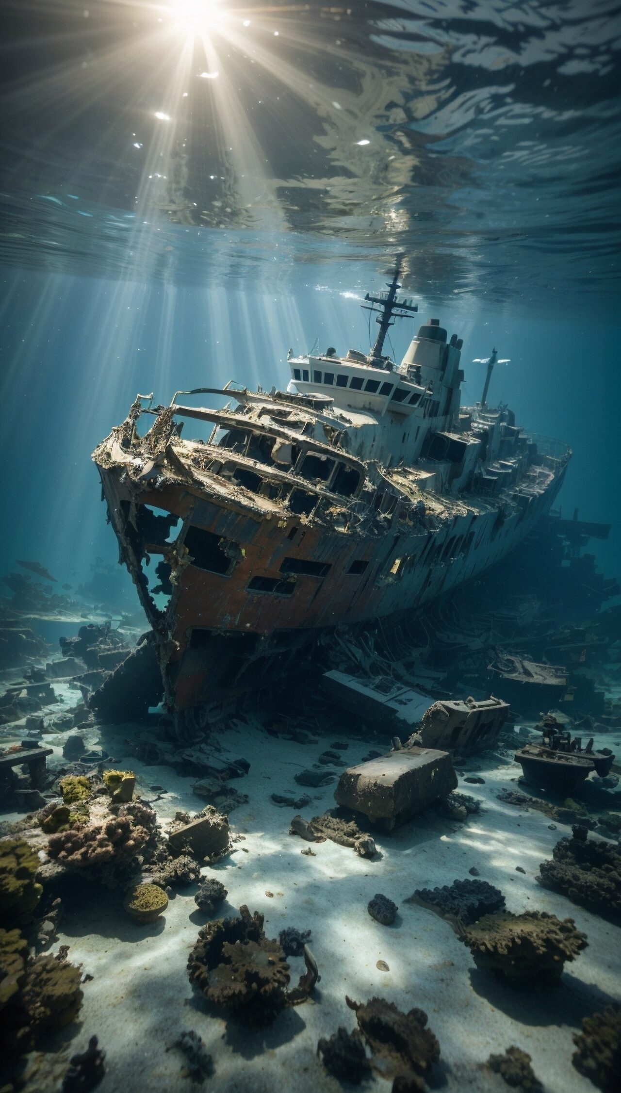 The wreckage of the Bismarck lies on the ocean floor