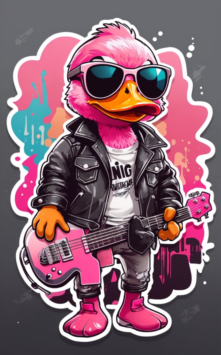 Sticker illustration of cute pink duck